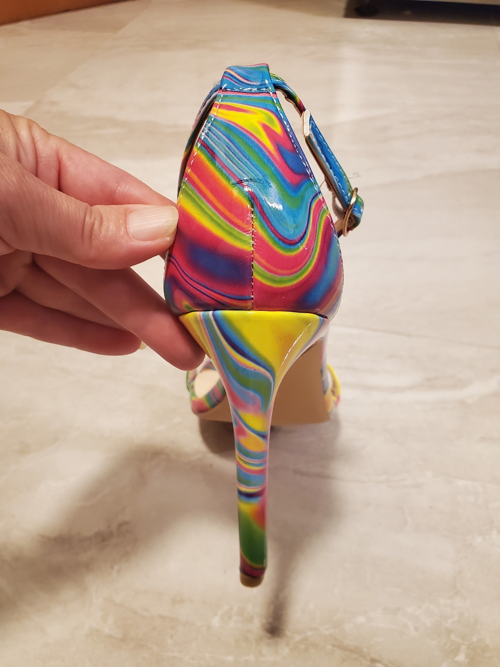 Rouge Helium Multicolor Swirl Ankle-Strap Heel